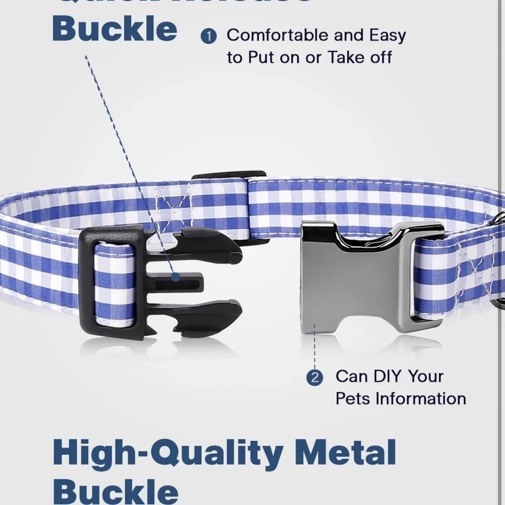 Tag Holder Case, Air Tag Pet Collar with Quick-Release Metal Buckle Blue Plaid M